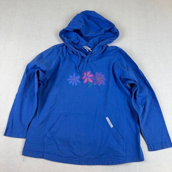 Tops - Vintage Fresh Produce Floral Embroidered Hoodie Blue Adult Small Made In USA